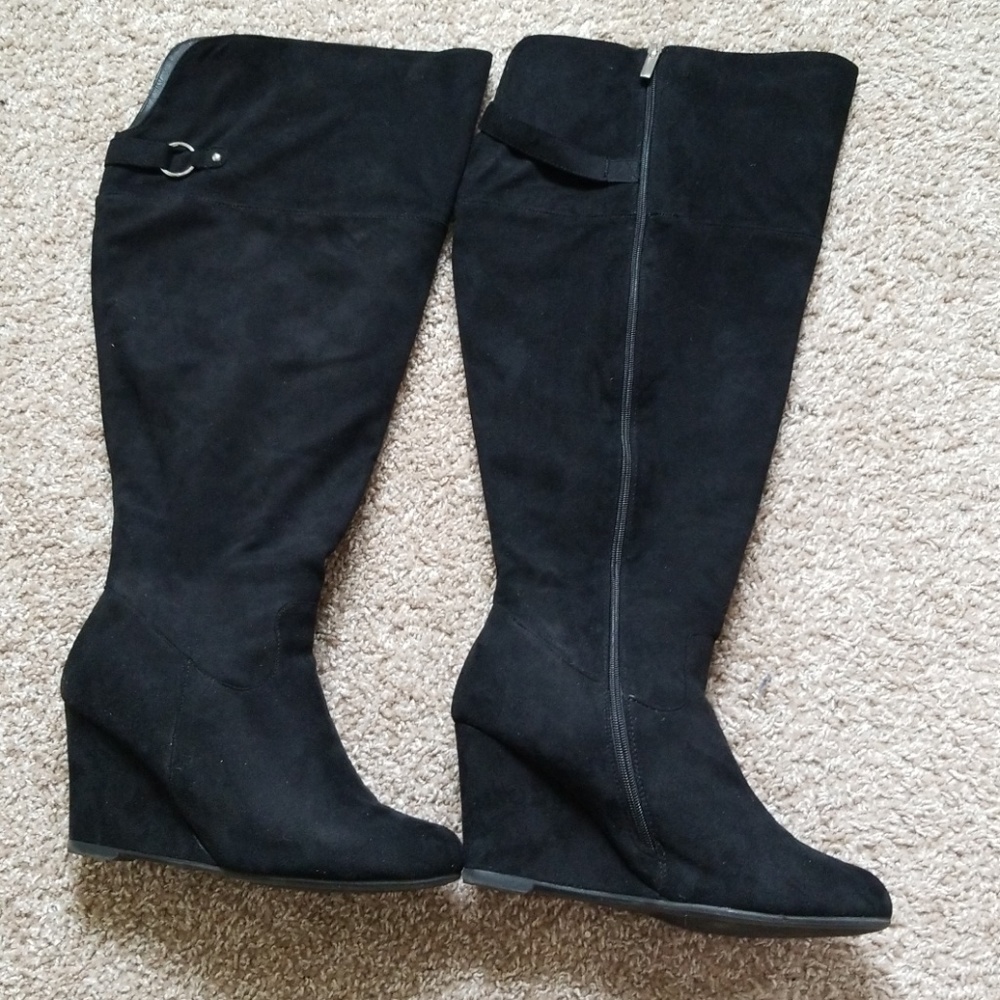 Avenue Over Knee Length Faux Suede Wedge Boots
